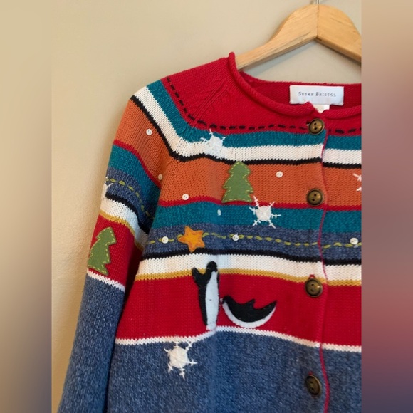 Susan Bristol winter sweater cardigan penguins vintage - Picture 2 of 8